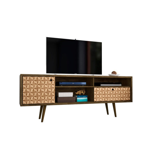 70.86" Mid Century - Modern TV Stand with 4 Shelving Spaces and 1 Drawer, Brown