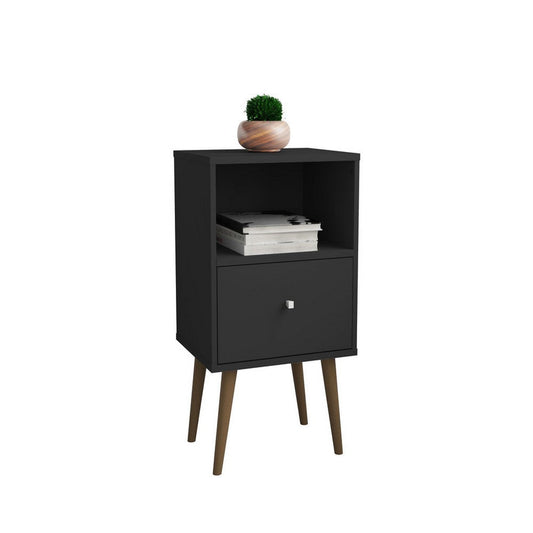 Liberty Mid Century - Modern Nightstand 1.0 with 1 Cubby Space and 1 Drawer in Black