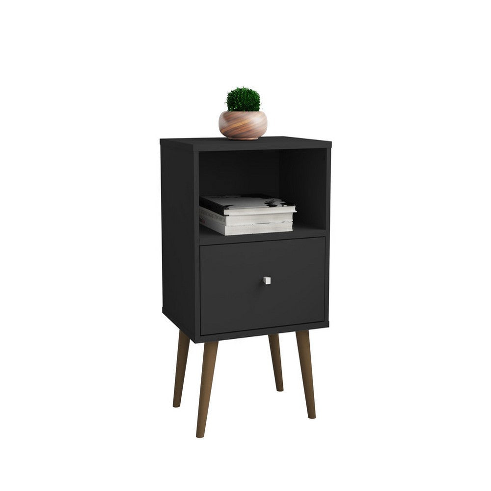Liberty Mid Century - Modern Nightstand 1.0 with 1 Cubby Space and 1 Drawer in Black