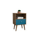 Mid Century - Modern Nightstand 1.0 W/ 1 Cubby Space and 1 Drawer, Brown, Aqua Blue