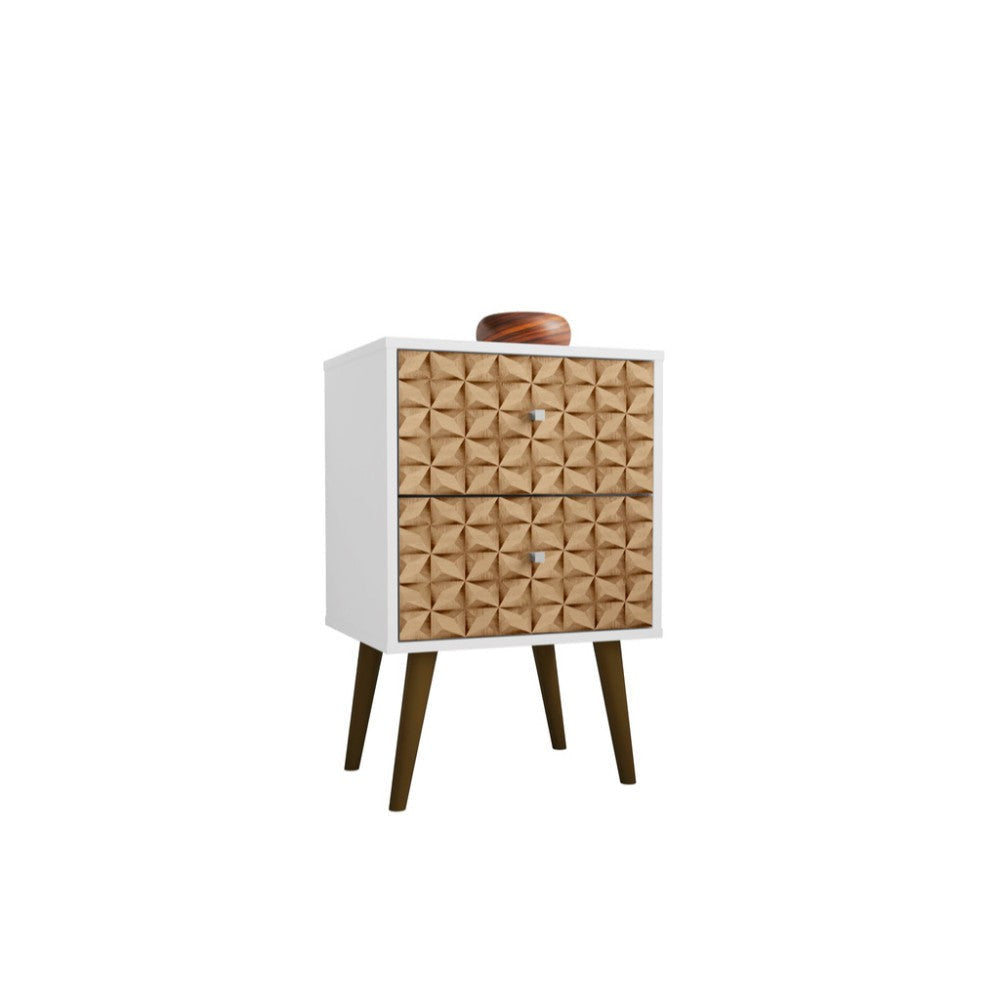 Mid Century - Modern Nightstand 2.0 with 2 Full Extension Drawers, White and Brown