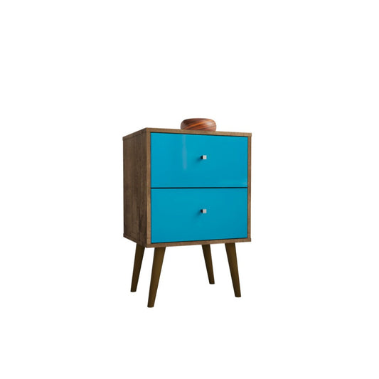 Mid Century - Modern Nightstand 2.0 W/ 2 Full Extension Drawers, Brown and Aqua Blue