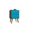 Mid Century - Modern Nightstand 2.0 W/ 2 Full Extension Drawers, Brown and Aqua Blue