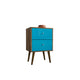 Mid Century - Modern Nightstand 2.0 W/ 2 Full Extension Drawers, Brown and Aqua Blue