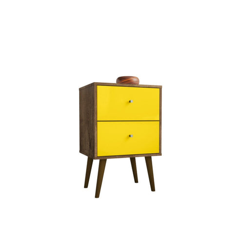 Mid Century - Modern Nightstand 2.0 W/ 2 Full Extension Drawers, Brown and Yellow