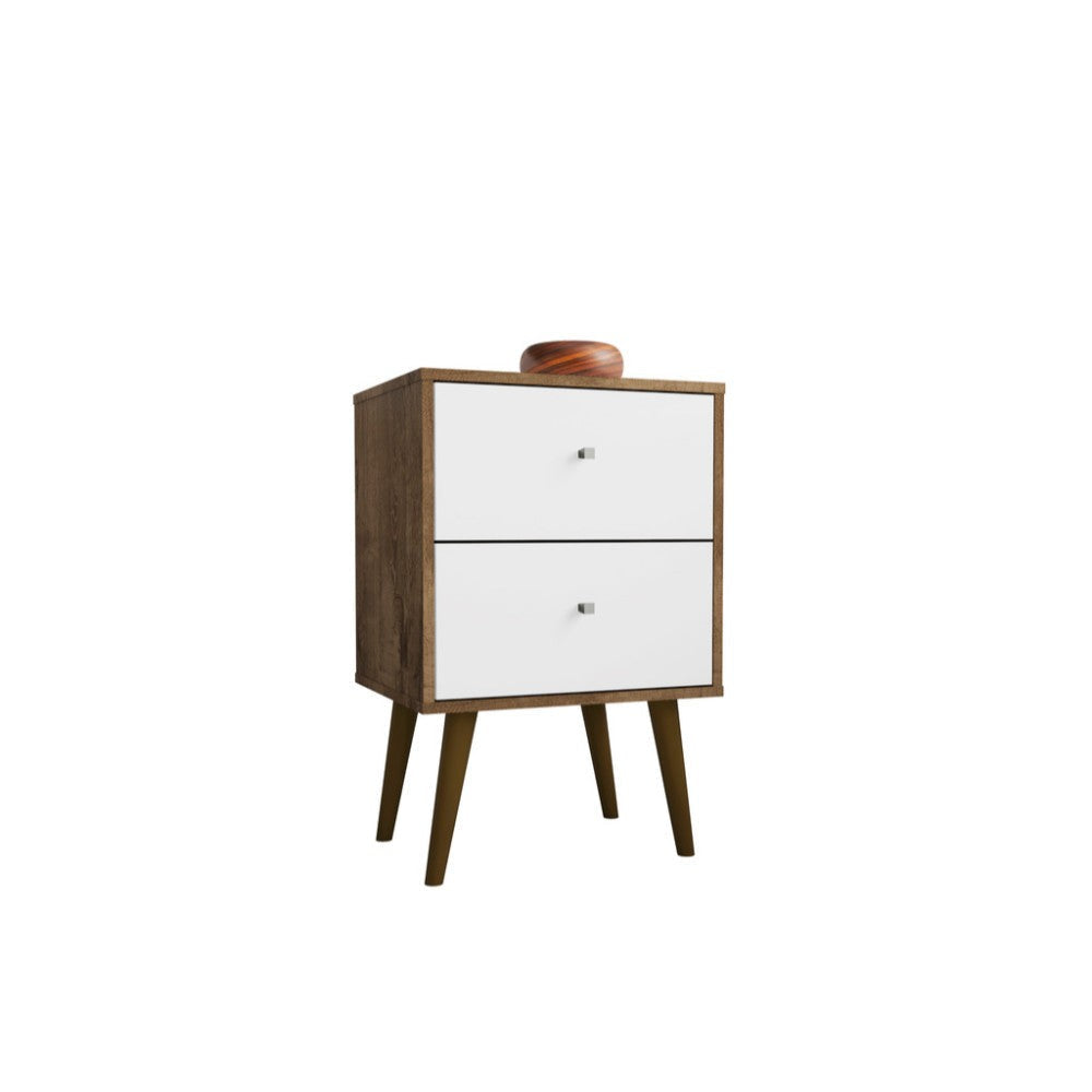 Mid Century - Modern Nightstand 2.0 W/ 2 Full Extension Drawers, Brown and White