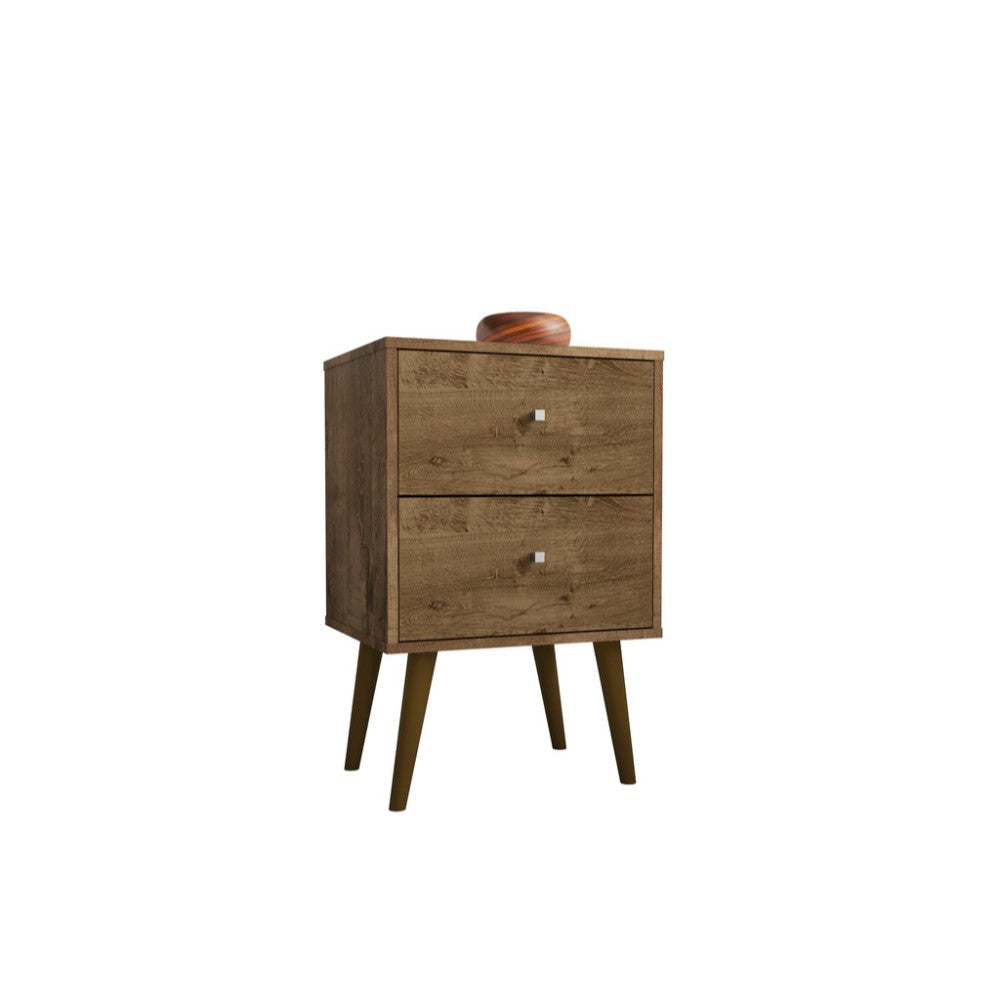 Mid Century - Modern Nightstand 2.0 with 2 Full Extension Drawers, Rustic Brown