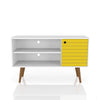 42.52" Mid Century - Modern TV Stand with 2 Shelves and 1 Door, White and Yellow