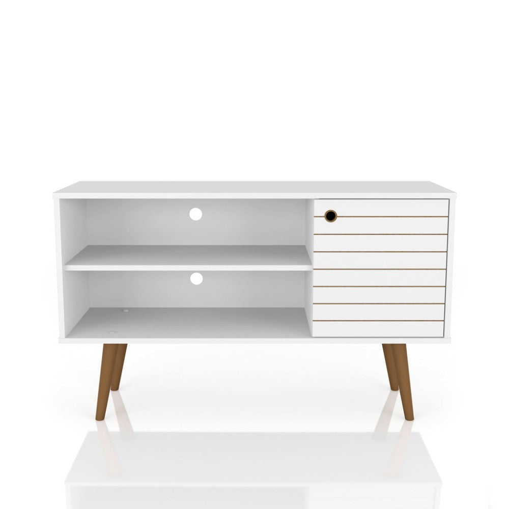 Liberty 42.52" Mid Century - Modern TV Stand with 2 Shelves and 1 Door , White