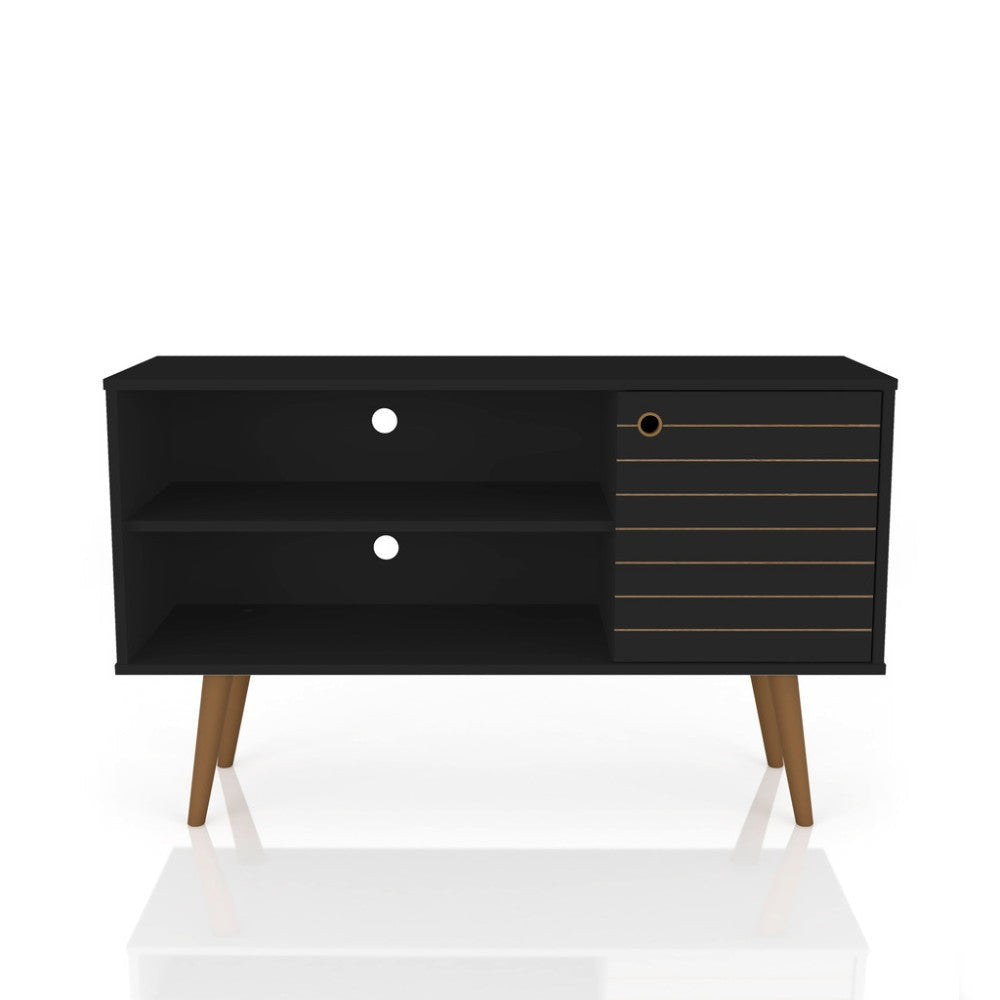 Liberty 42.52" Mid Century - Modern TV Stand with 2 Shelves and 1 Door, Black