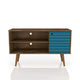42.52" Mid Century - Modern TV Stand W/ 2 Shelves and 1 Door, Rustic Brown, Aqua Blue