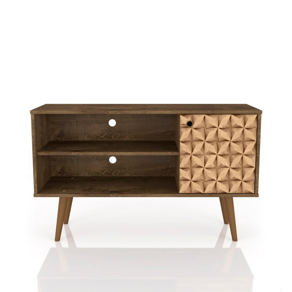 42.52" Mid Century - Modern TV Stand W/ 2 Shelves and 1 Door, Rustic Brown and Brown