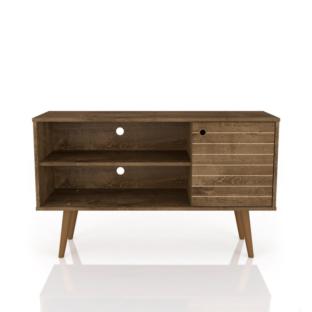Liberty 42.52" Mid Century - Modern TV Stand with 2 Shelves and 1 Door, Rustic Brown