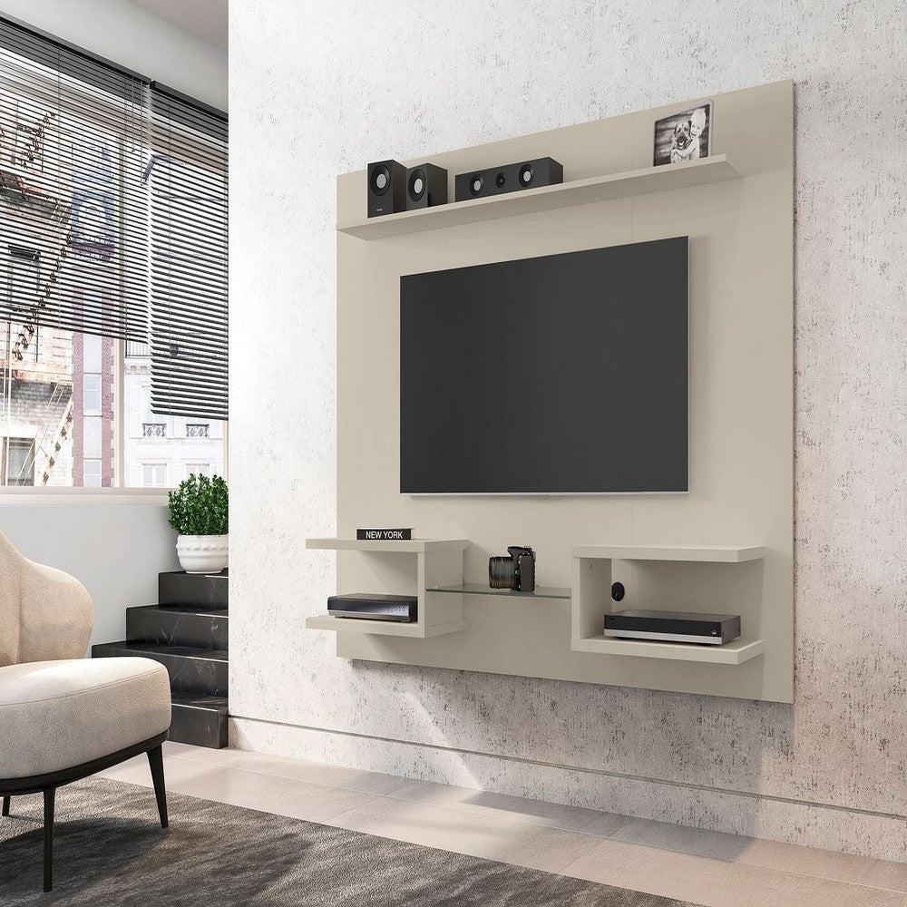Plaza 64.25 Modern Floating Wall Entertainment Center with Display Shelves in Off White