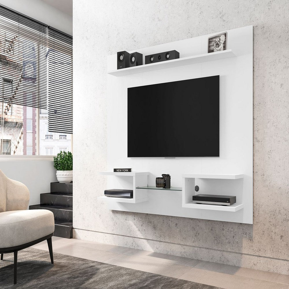 Plaza 64.25 Modern Floating Wall Entertainment Center with Display Shelves in White