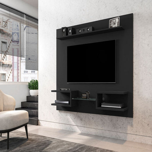 Plaza 64.25 Modern Floating Wall Entertainment Center with Display Shelves in Black