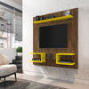 Plaza 64.25 Modern Floating Wall Entertainment Center with Display Shelves in Rustic Brown and Yellow