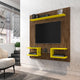 Plaza 64.25 Modern Floating Wall Entertainment Center with Display Shelves in Rustic Brown and Yellow