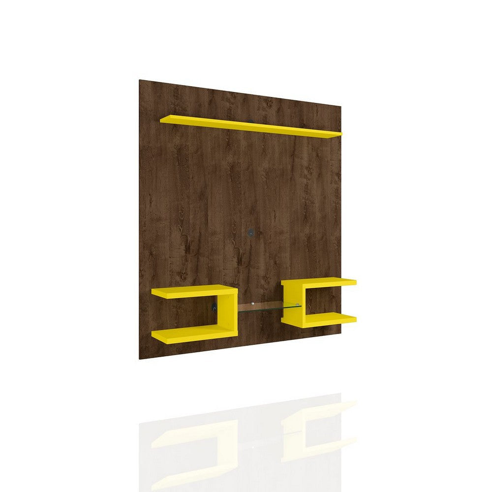 Plaza 64.25 Modern Floating Wall Entertainment Center with Display Shelves in Rustic Brown and Yellow MHC-224BMC94