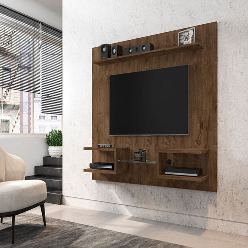 Plaza 64.25 Modern Floating Wall Entertainment Center with Display Shelves in Rustic Brown