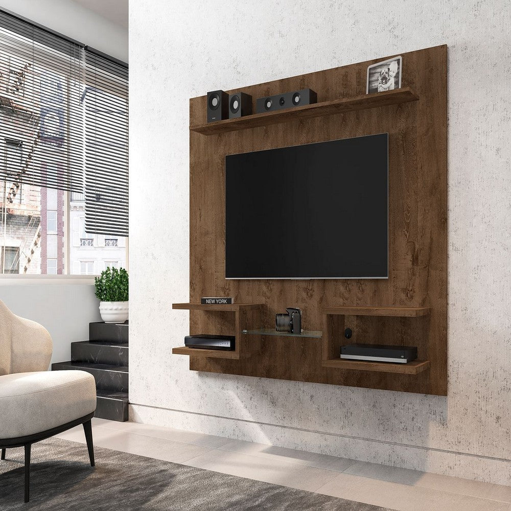 Plaza 64.25 Modern Floating Wall Entertainment Center with Display Shelves in Rustic Brown