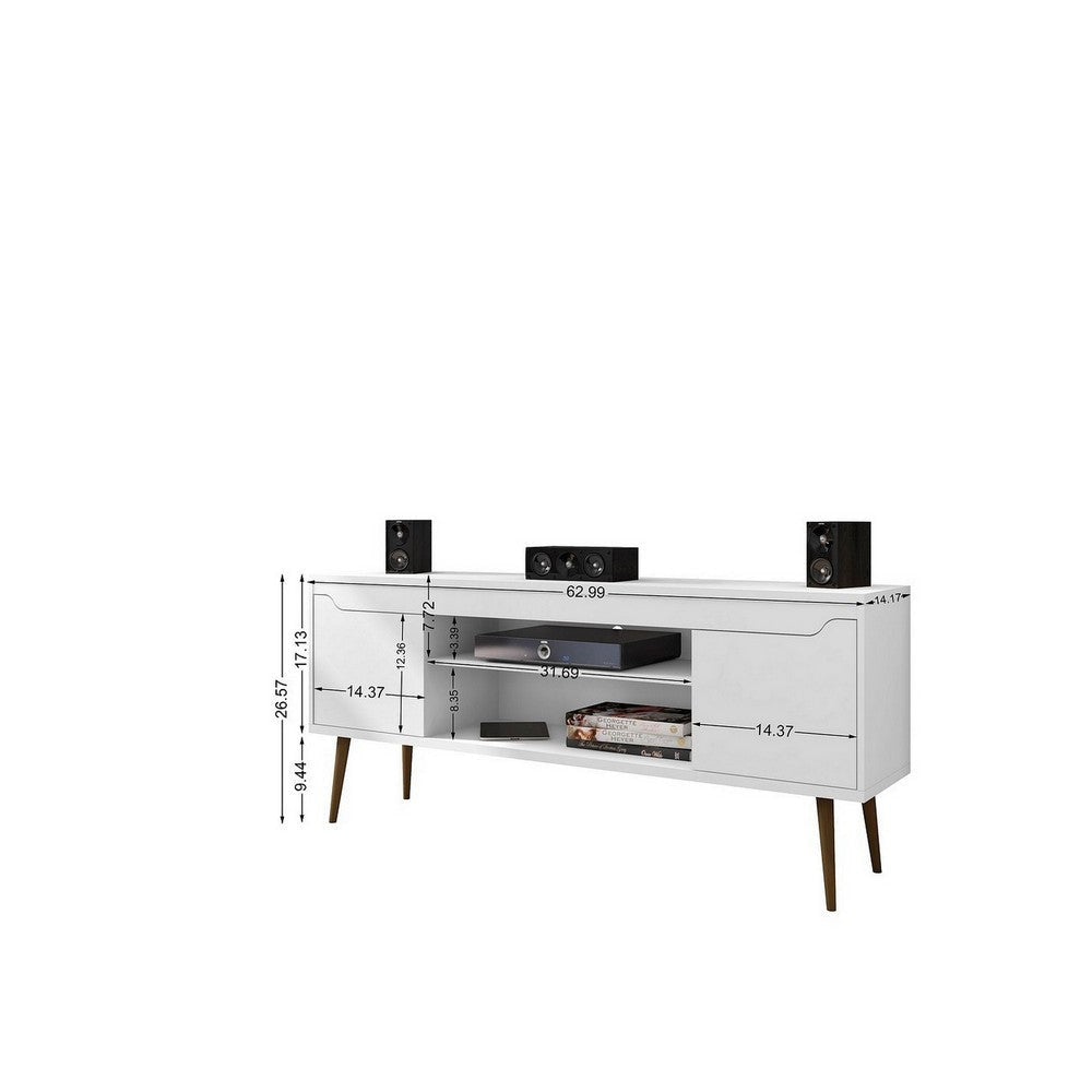 Bradley 62.99 TV Stand White with 2 Media Shelves and 2 Storage Shelves in White with Solid Wood Legs MHC-228BMC6