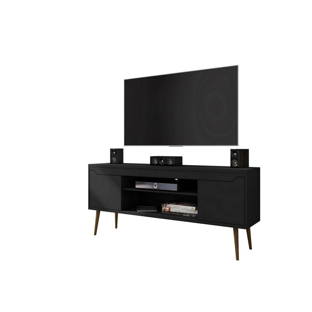Bradley 62.99 TV Stand Black  with 2 Media Shelves and 2 Storage Shelves in Black  with Solid Wood Legs
