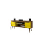 Bradley 62.99 TV Stand Rustic Brown and Yellow with 2 Media Shelves and 2 Storage Shelves in Rustic Brown and Yellow with Solid Wood Legs