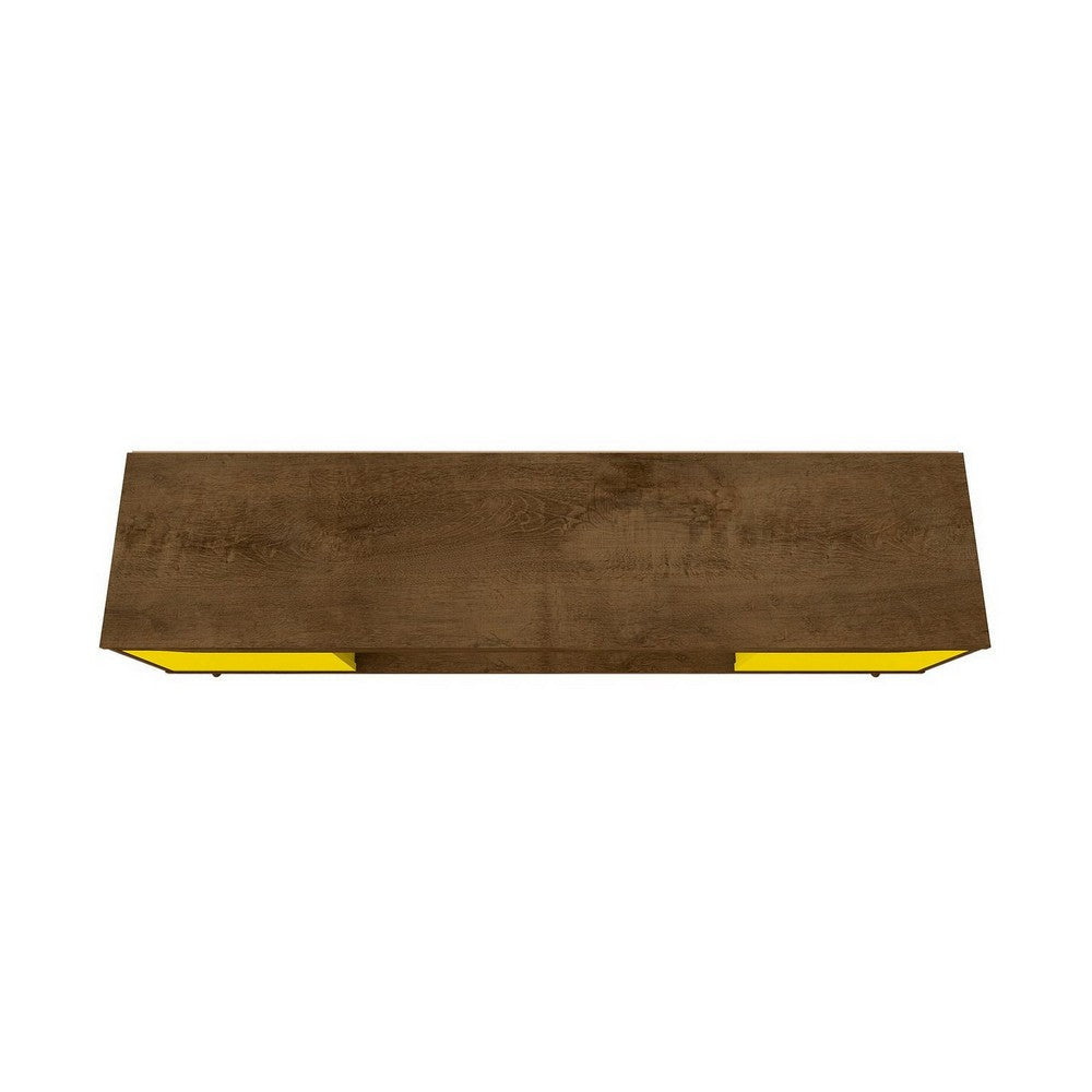 Bradley 62.99 TV Stand Rustic Brown and Yellow with 2 Media Shelves and 2 Storage Shelves in Rustic Brown and Yellow with Solid Wood Legs