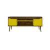 Bradley 62.99 TV Stand Rustic Brown and Yellow with 2 Media Shelves and 2 Storage Shelves in Rustic Brown and Yellow with Solid Wood Legs