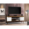 Bradley 62.99 TV Stand Rustic Brown and White with 2 Media Shelves and 2 Storage Shelves in Rustic Brown and White with Solid Wood Legs