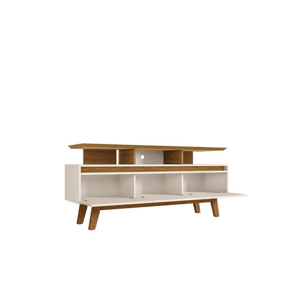 Yonkers 62.99 TV Stand with Solid Wood Legs and 6 Media and Storage Compartments in Off White and Cinnamon MHC-233BMC12