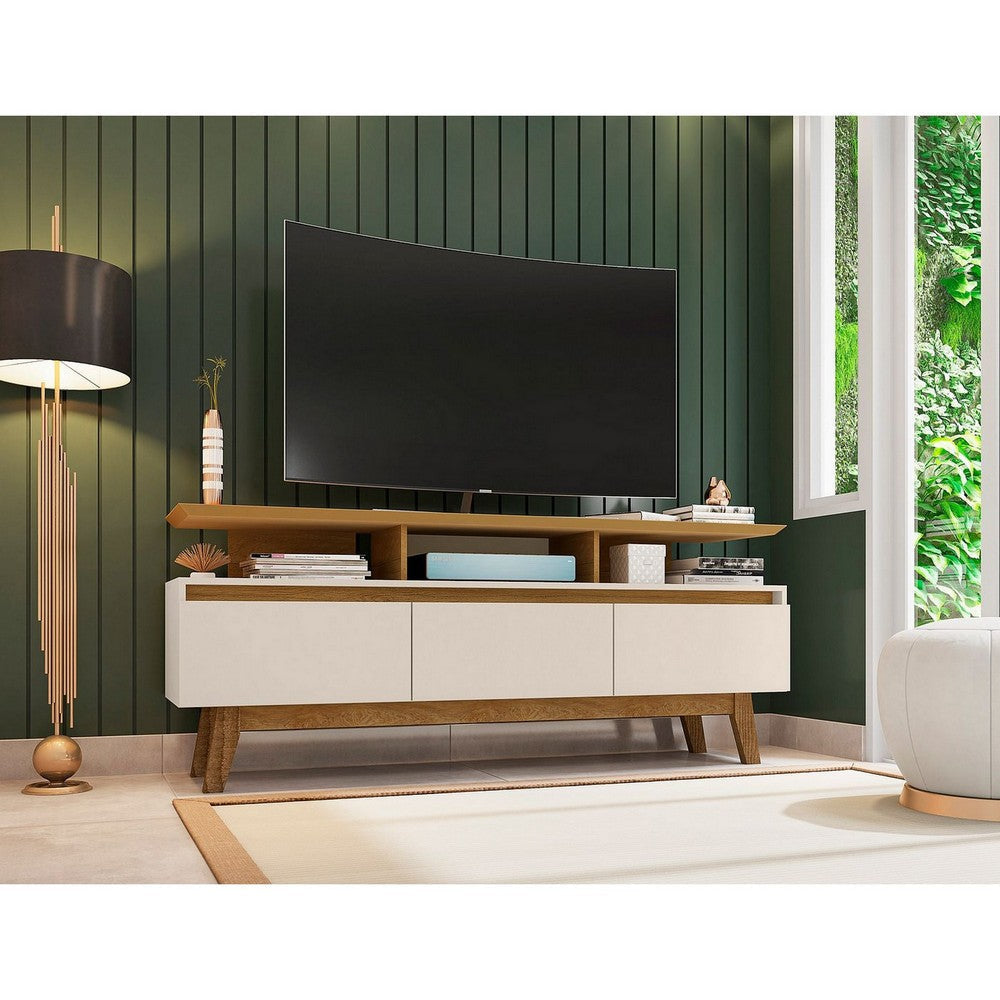 Yonkers 62.99 TV Stand with Solid Wood Legs and 6 Media and Storage Compartments in Off White and Cinnamon MHC-233BMC12