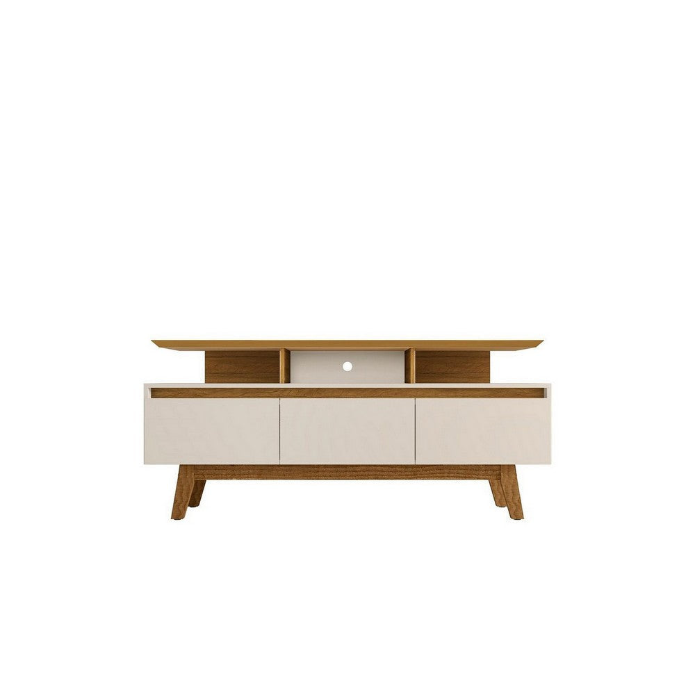 Yonkers 62.99 TV Stand with Solid Wood Legs and 6 Media and Storage Compartments in Off White and Cinnamon MHC-233BMC12