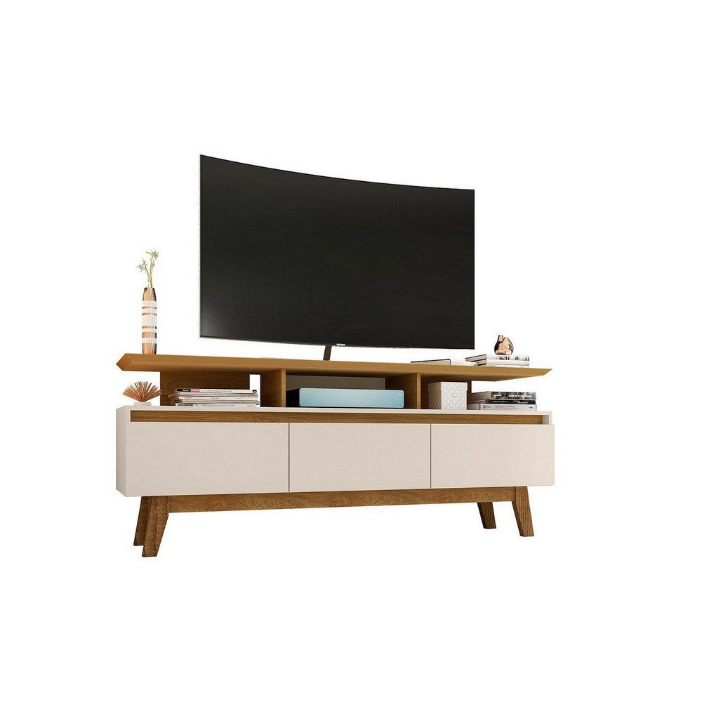 Yonkers 62.99 TV Stand with Solid Wood Legs and 6 Media and Storage Compartments in Off White and Cinnamon