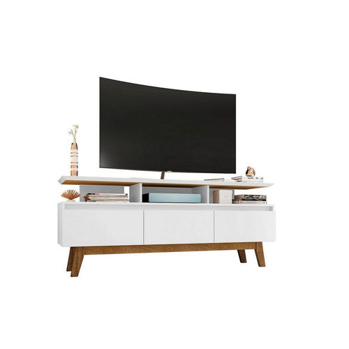 Yonkers 62.99 TV Stand with Solid Wood Legs and 6 Media and Storage Compartments in White