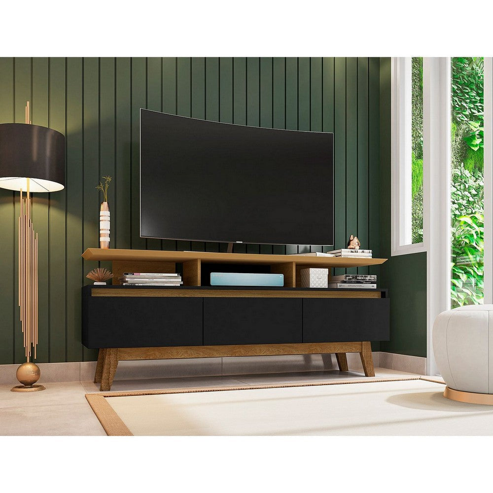 Yonkers 62.99 TV Stand with Solid Wood Legs and 6 Media and Storage Compartments in Black and Cinnamon MHC-233BMC82