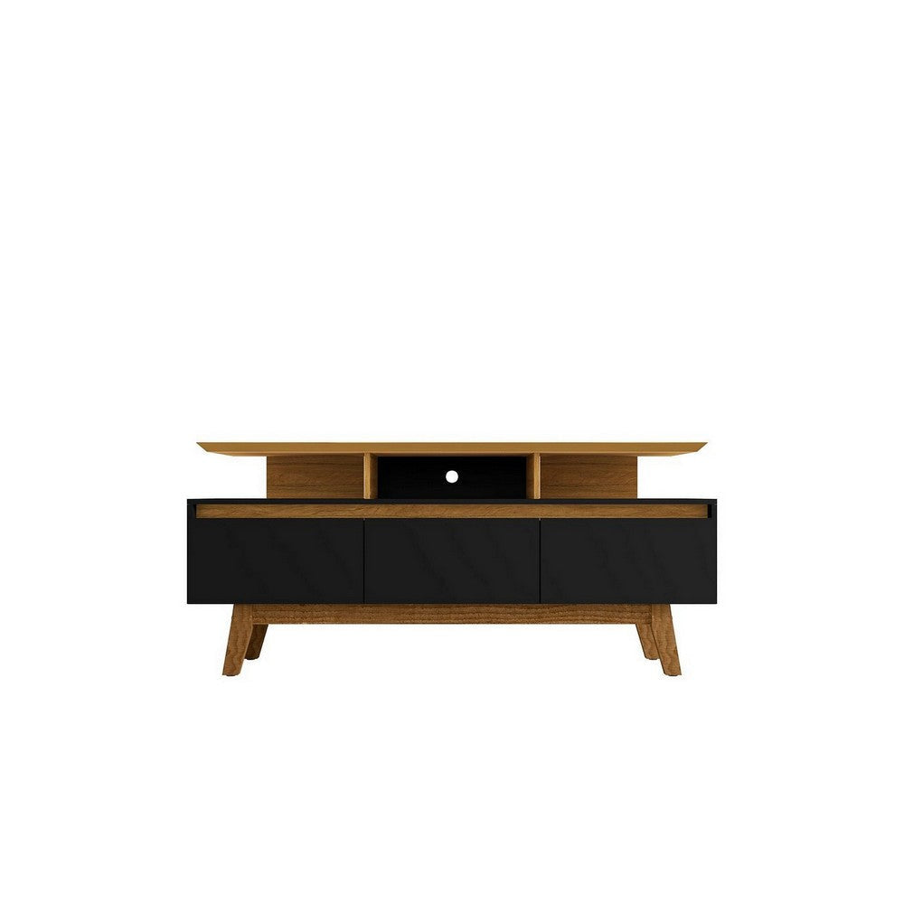 Yonkers 62.99 TV Stand with Solid Wood Legs and 6 Media and Storage Compartments in Black and Cinnamon MHC-233BMC82