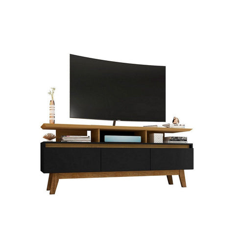 Yonkers 62.99 TV Stand with Solid Wood Legs and 6 Media and Storage Compartments in Black and Cinnamon