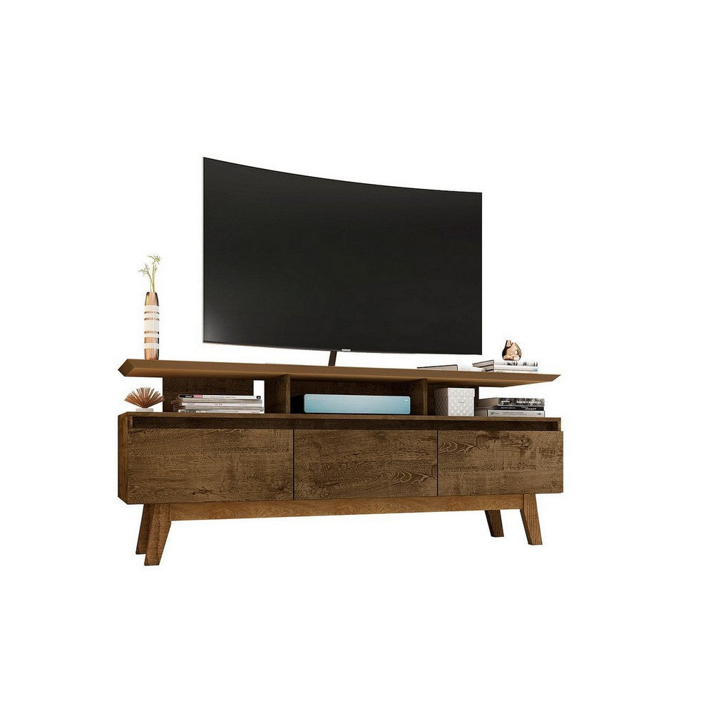 Yonkers 62.99 TV Stand with Solid Wood Legs and 6 Media and Storage Compartments in Rustic Brown