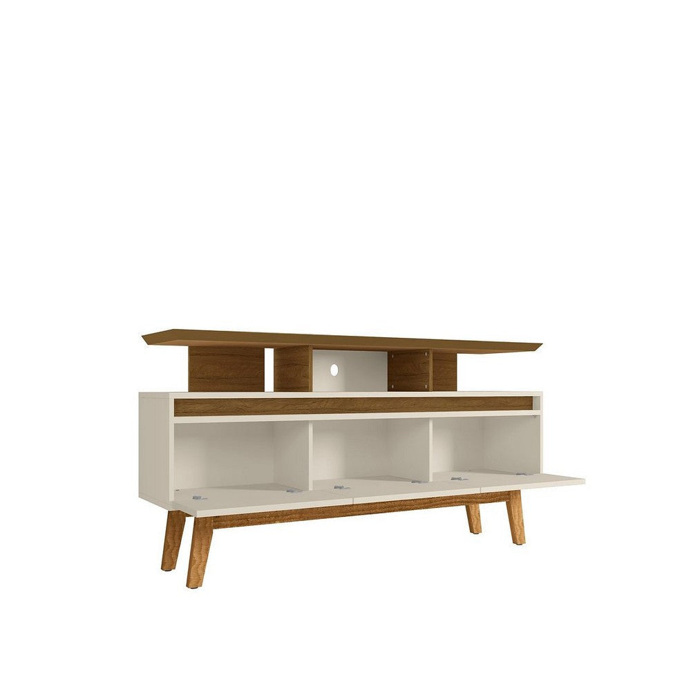 Yonkers 70.86 TV Stand with Solid Wood Legs and 6 Media and Storage Compartments in Off White and Cinnamon MHC-234BMC12