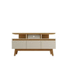Yonkers 70.86 TV Stand with Solid Wood Legs and 6 Media and Storage Compartments in Off White and Cinnamon