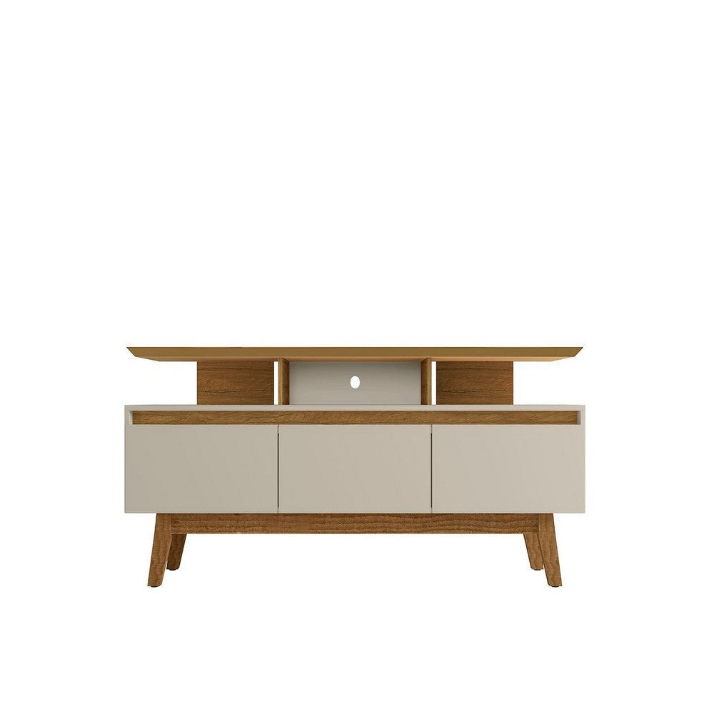 Yonkers 70.86 TV Stand with Solid Wood Legs and 6 Media and Storage Compartments in Off White and Cinnamon