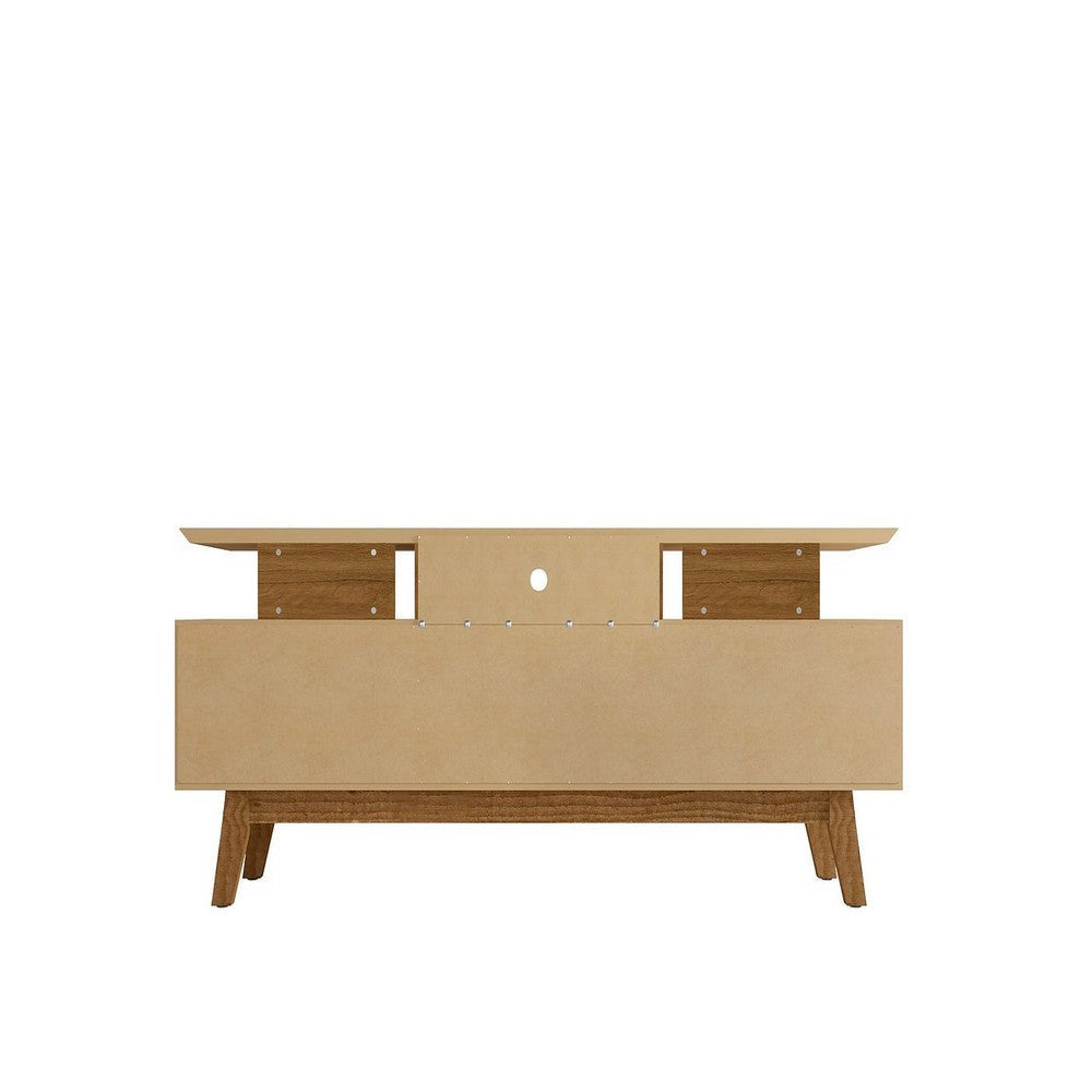 Yonkers 70.86 TV Stand with Solid Wood Legs and 6 Media and Storage Compartments in Off White and Cinnamon MHC-234BMC12