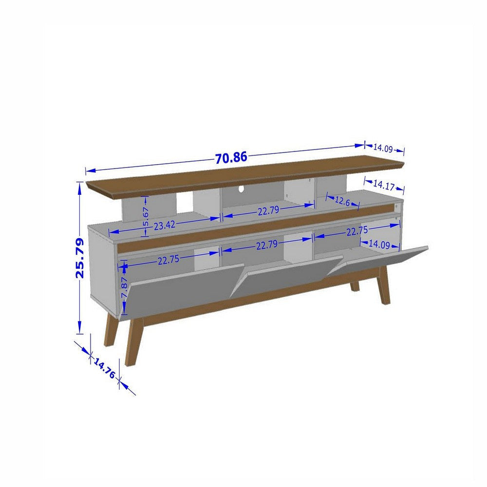 Yonkers 70.86 TV Stand with Solid Wood Legs and 6 Media and Storage Compartments in White MHC-234BMC6
