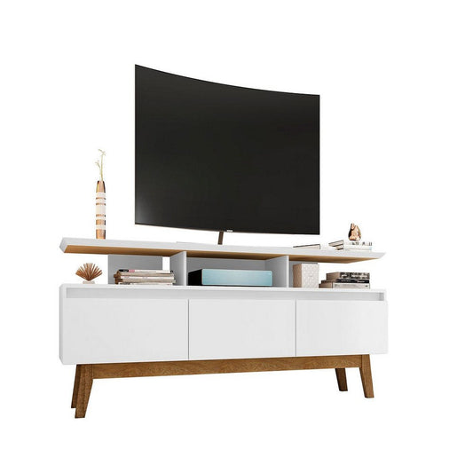 Yonkers 70.86 TV Stand with Solid Wood Legs and 6 Media and Storage Compartments in White