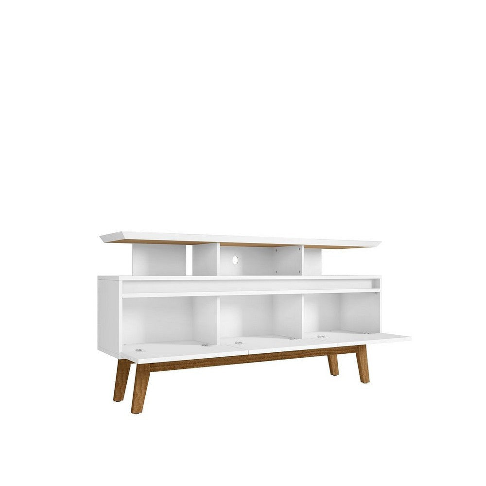 Yonkers 70.86 TV Stand with Solid Wood Legs and 6 Media and Storage Compartments in White MHC-234BMC6