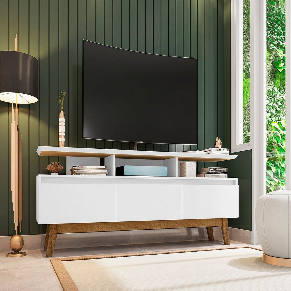Yonkers 70.86 TV Stand with Solid Wood Legs and 6 Media and Storage Compartments in White MHC-234BMC6