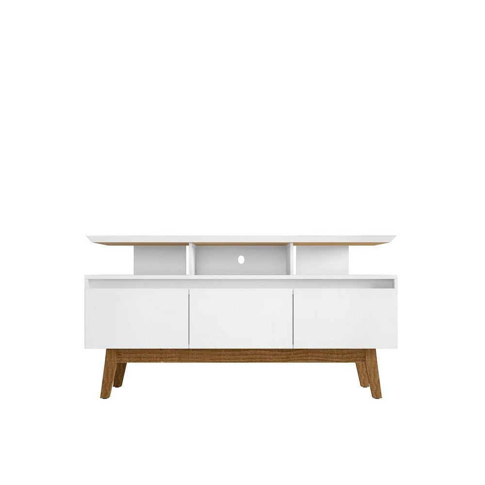 Yonkers 70.86 TV Stand with Solid Wood Legs and 6 Media and Storage Compartments in White MHC-234BMC6