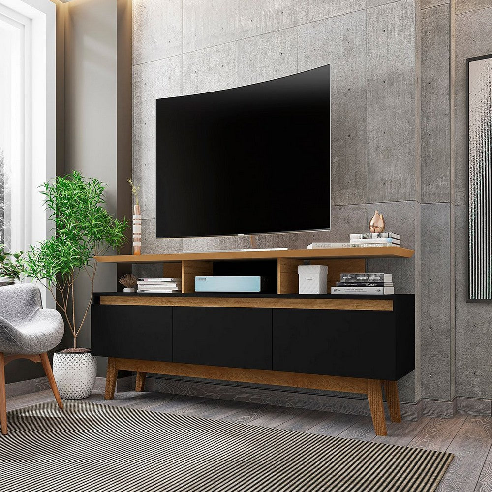 Yonkers 70.86 TV Stand with Solid Wood Legs and 6 Media and Storage Compartments in Black and Cinnamon MHC-234BMC82